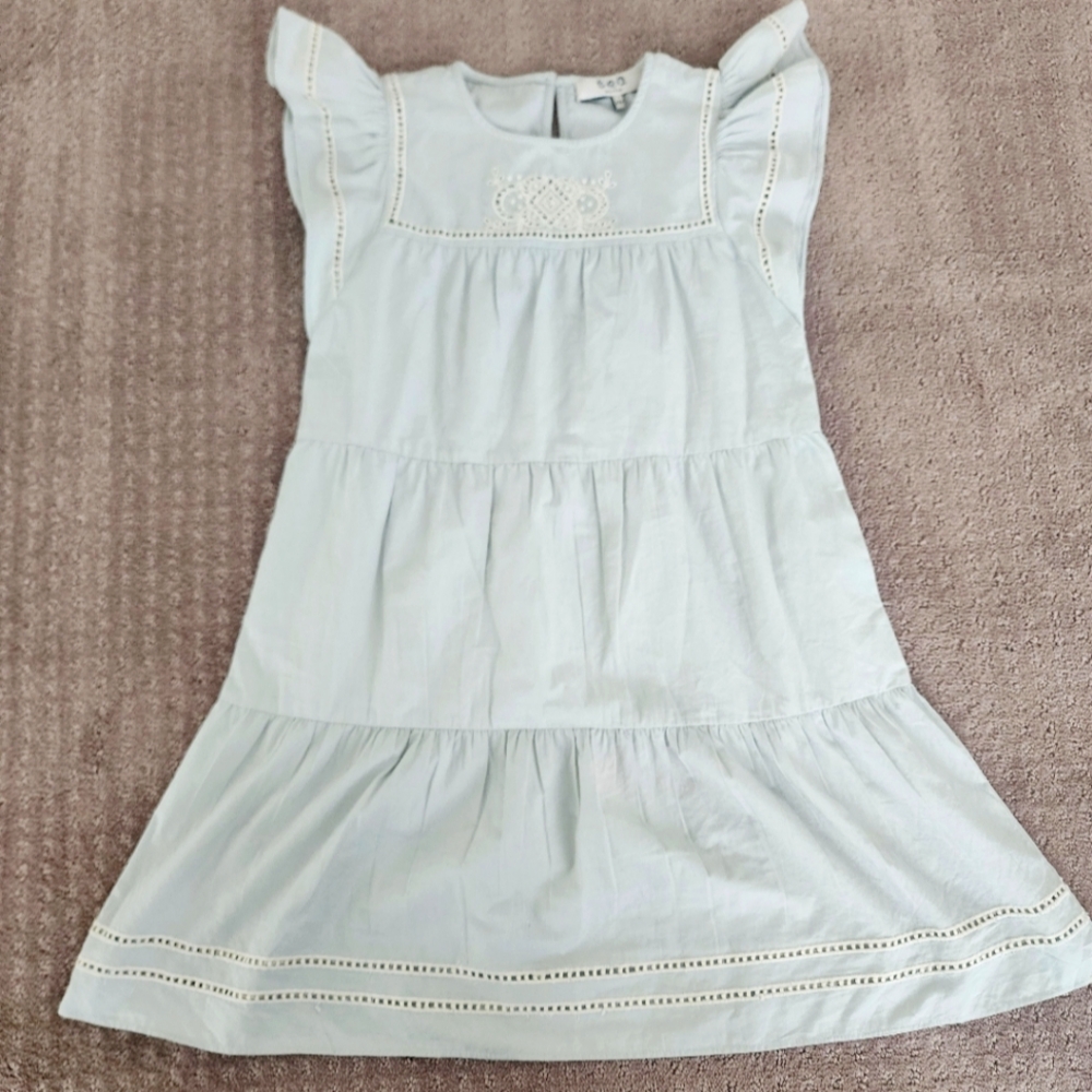 Sea New York Smocked Tiered Sundress Pastel Blue Green Girls Size 12